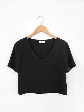 BABATON Black Short Sleeve V Neck Randy Blouse Shirt